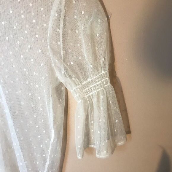 MinkPink Sheer Polkadot BellSleeve Peasant Top, M - Picture 7 of 8